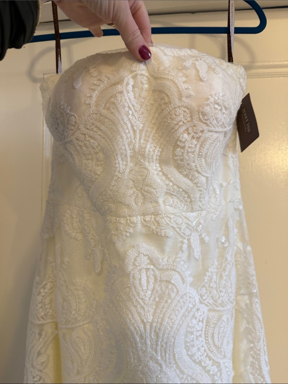 Jenny Yoo Bridal Gown size 10 Strapless Ivory Lace Gown sequins bride long maxi - Picture 14 of 16